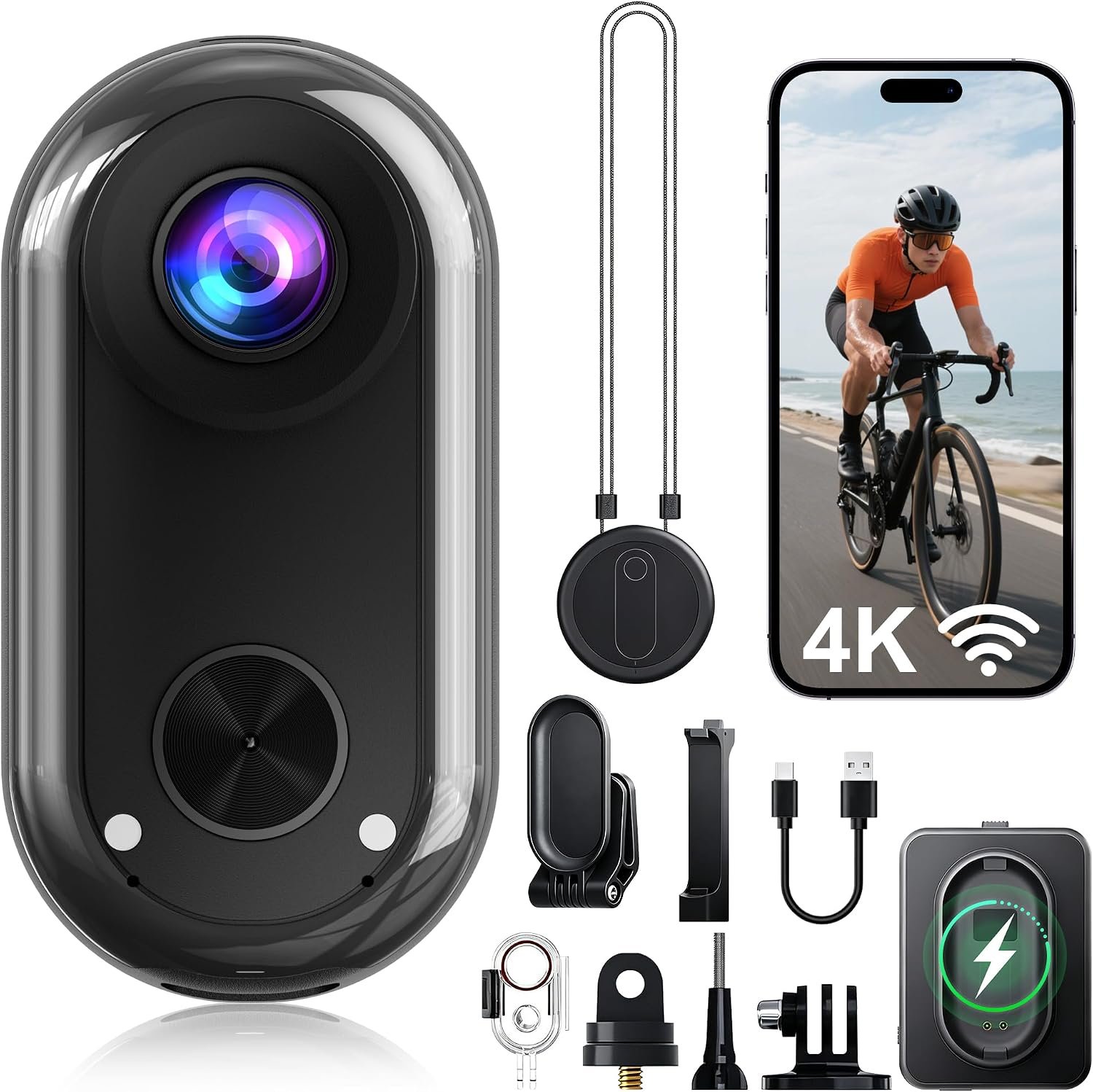 4k Mini POV Wearable Thumb Action Body Camera with Charging Case