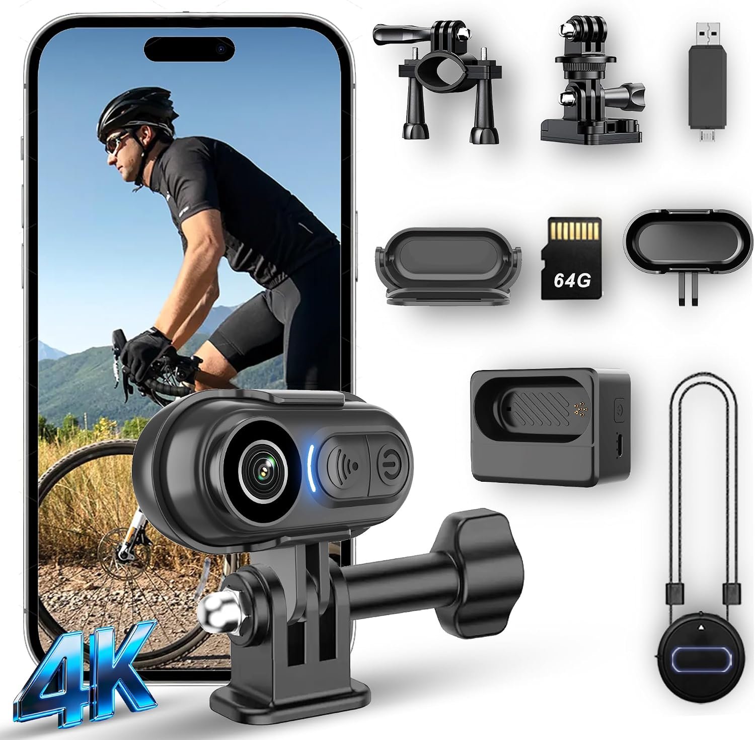 Body Camera 4K Mini, Wearable POV Action Cam with Audio & Video Recording 64GB, IPX7 Waterproof, 6-Axis Stabilization, Hands-Free Thumb Cameras for Cycling, Vlogging, Travel & Outdoor Activities